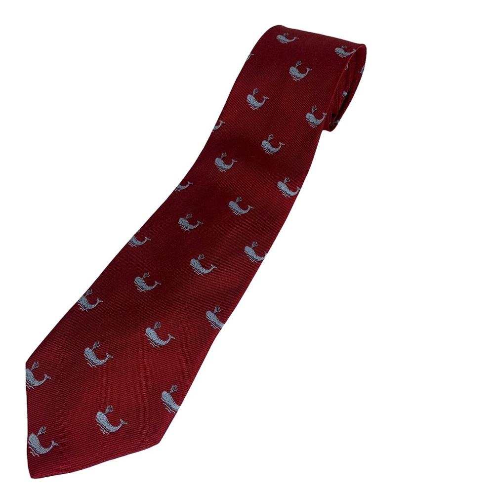 Brooks Brothers Makers Men's Pure Silk Blue Whale Embroidered Red 57" Necktie